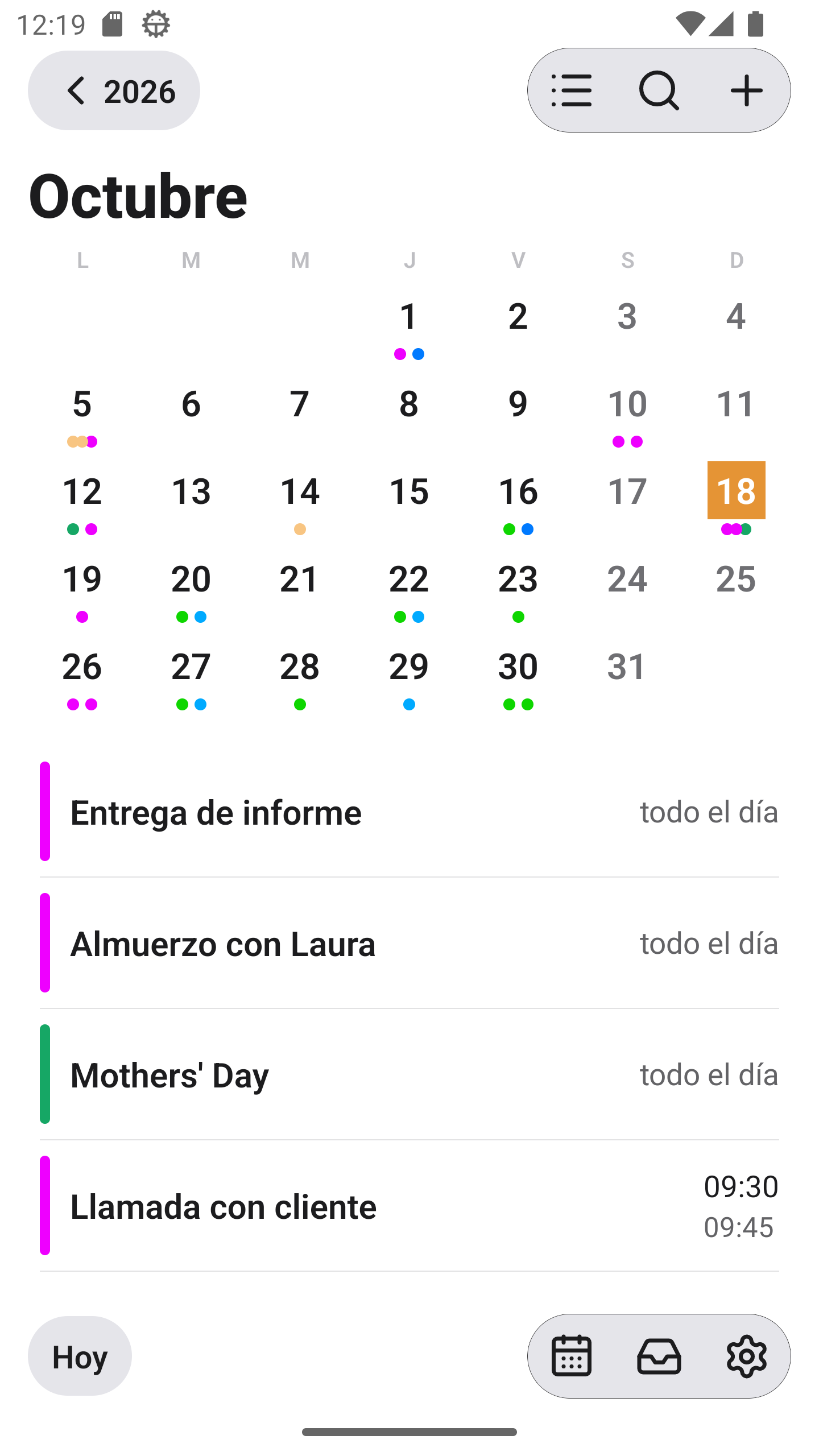 Agenda de PietroCAL en tema claro