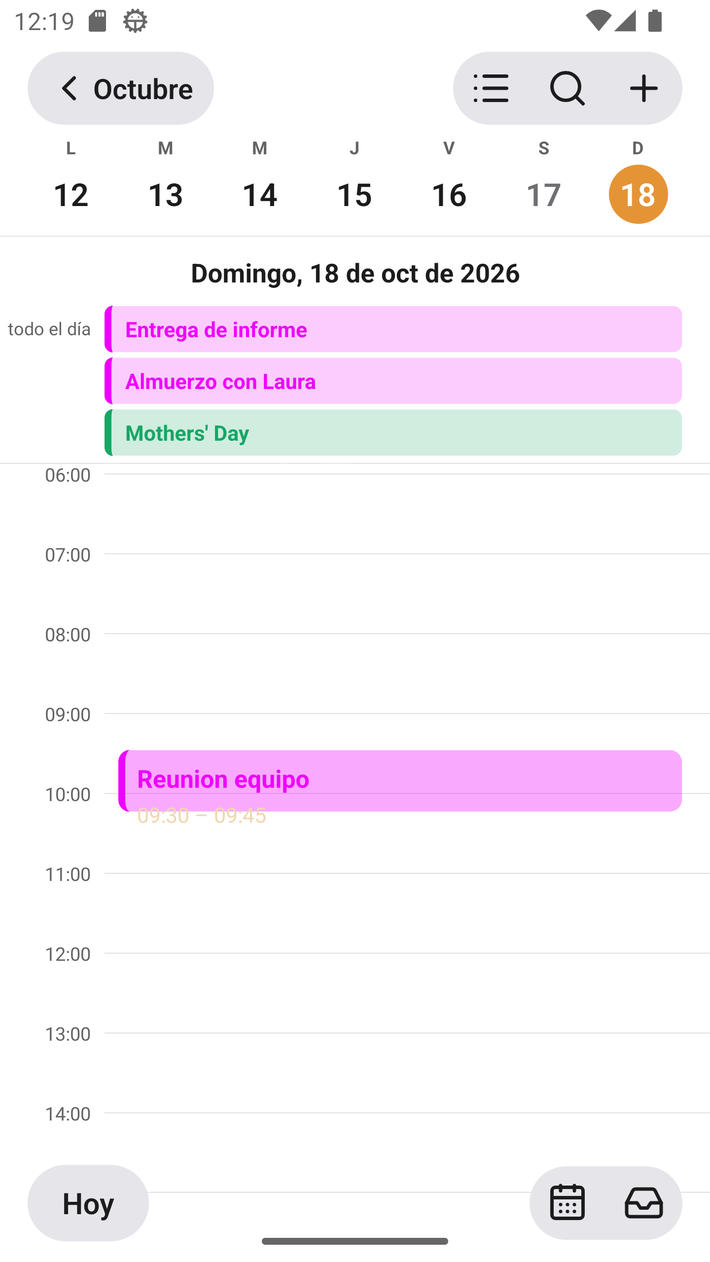 Agenda diaria de PietroCAL en Android