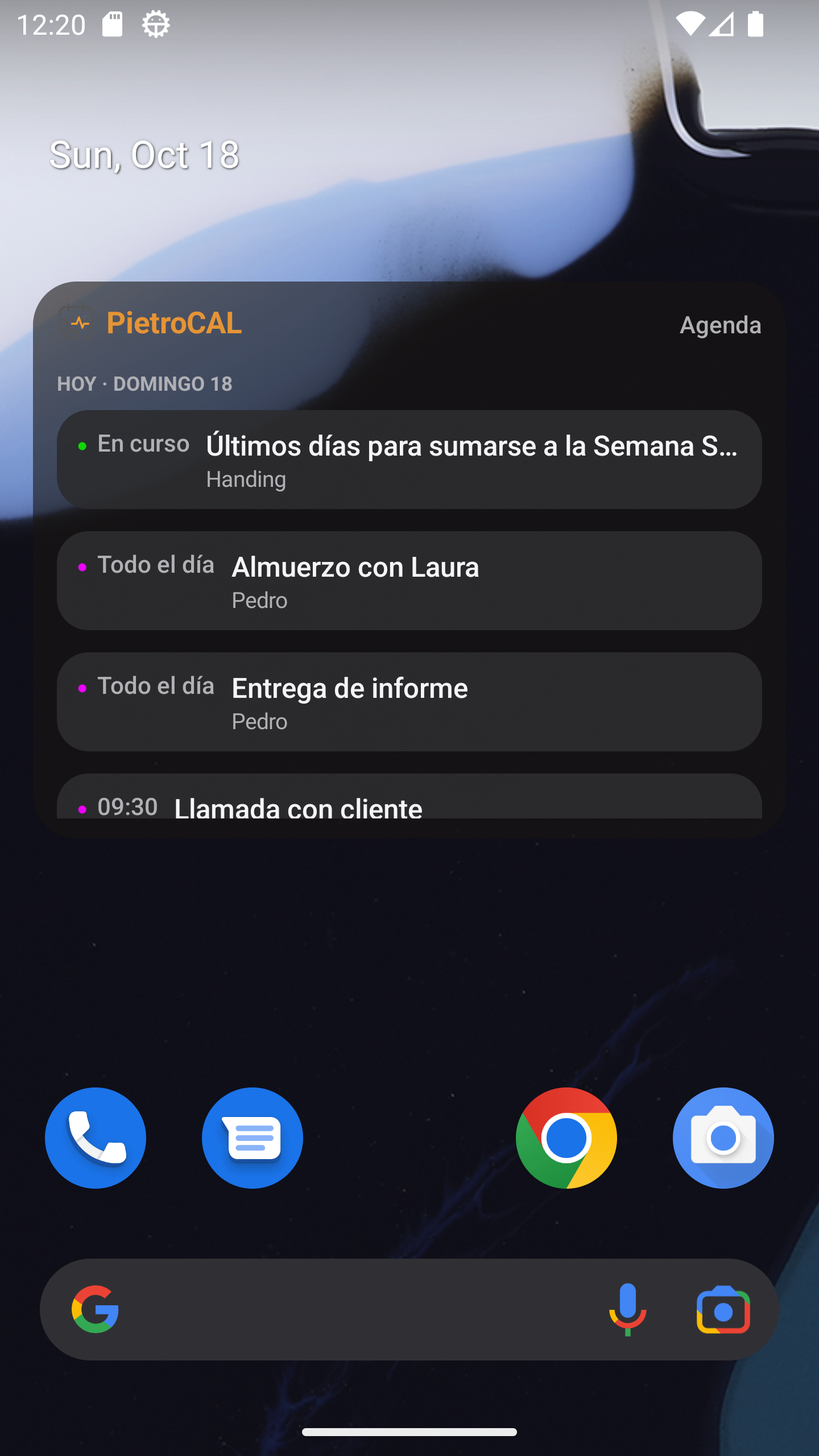 Widget de PietroCAL en Android