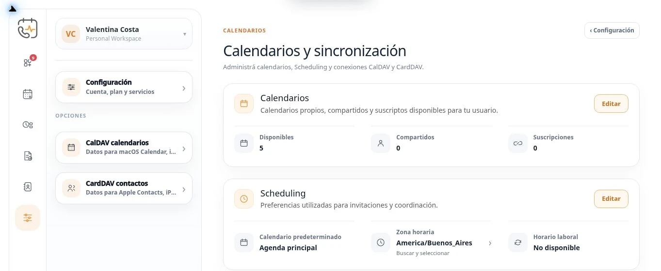 Configuración real de Calendarios y sincronización en PietroCal
